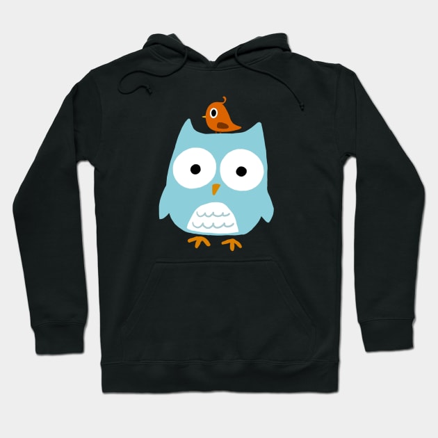 Blue Owl with Little Orange Bird Hoodie by Coffee Squirrel